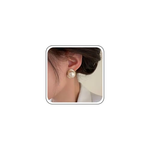 Inateannal Boho Große Perlenohrringe Goldperlen Ohrstecker Große Runde Perlenohrringe Süßwasserperlen Brautohrringe Scheibenperlen Ohrringe von Inateannal