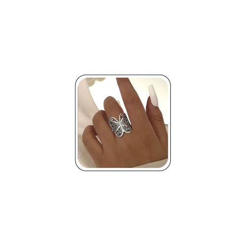 Inateannal Boho Große Schmetterling Ringe Filigran Schmetterling Fingerring Silber Verstellbar Knöchel Ringe Vintage Offen Weit Verstellbar Ring Schmuck Für Frauen von Inateannal