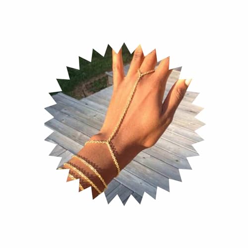 Inateannal Boho Layered Fingerringe Armband Gold Sklavenkette Armband Punk Handgeschirr Kettenarmband Vintage Ring Handgelenk Armband Schmuck für Frauen und Mädchen von Inateannal