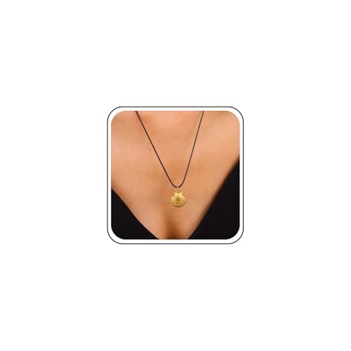 Inateannal Boho Leder Muschel Halskette Gold Muschel Anhänger Halskette Schwarz Leder Seil Choker Halskette Ozean Muschel Kette Halskette Schmuck Für Frauen von Inateannal