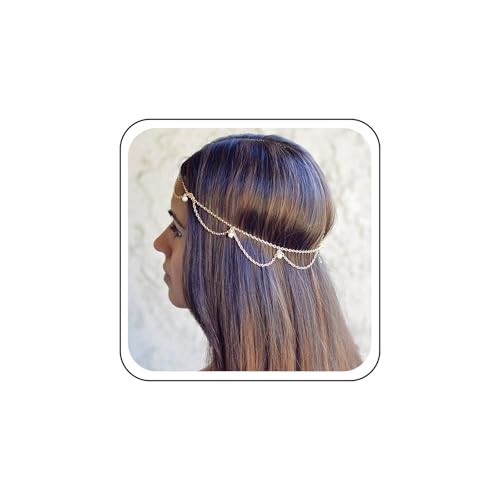Inateannal Boho Perle Kopfkette Schmuck Perlen Braut Haar Kette Kopfschmuck Perle Quaste Kopfkette Stirnband Hochzeit Kopfschmuck Zubehör Schmuck Für Frauen von Inateannal