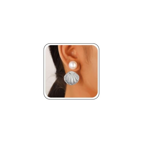 Inateannal Boho Perle Muschel Ohr Jacke Ohrringe Silber Muschel Baumeln Ohrringe Große Perle Ohrstecker Kaurimuschel Muschel Tropfen Ohrringe Vintage Metall Muschel Ohrringe von Inateannal