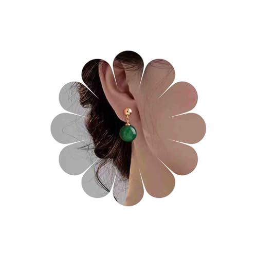 Inateannal Boho Perlenkugeln fallen Ohrringe Grüne Ball Jade Ohrringe Gold Round Ball Studs Edelstein Round Dangle Ohrringschmuck für Frauen von Inateannal