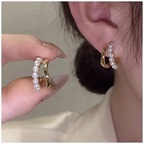 Inateannal Boho C-Form Perlen Ohrringe Gold Legierung mit Perle Dangle Ohrringe von Inateannal