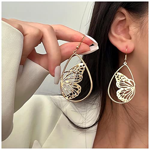 Inateannal Boho Schmetterling Reifen Ohrringe - Gold, Hohl, Schmetterling Haken - Vintage Hänger - Edelsstahl Inateannal Boho Schmetterling Reifen Ohrringe - Gold, Hohl, Schmetterling Haken - Vintage Hänger - Edelsstahl von Inateannal