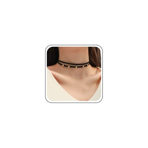 Inateannal Boho Schwarzer Samt Choker Halskette Geschichtet Wildleder Halskette Vintage Samt Leder Kette Halskette Gold Perle Kragen Halskette Schmuck Für Frauen von Inateannal