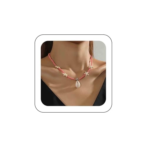 Inateannal Boho Seestern Muschel Halskette Rosa Perlen Halskette Kaurimuschel Anhänger Halskette Reisperle Muschel Halskette Sommer Strand Kaurimuschel Halskette Seestern Samen Perlen Halskette von Inateannal