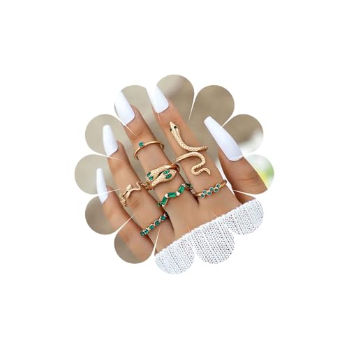Inateannal Boho Smaragd Schlange Ring Knöchel Ringe Sets Kristall Schlange Finger Ringe Gold Serpent Stapelbar Gemeinsame Ring Vintage Midi Ringes Schmuck Für Frauen Und Mädchen Geschenke von Inateannal