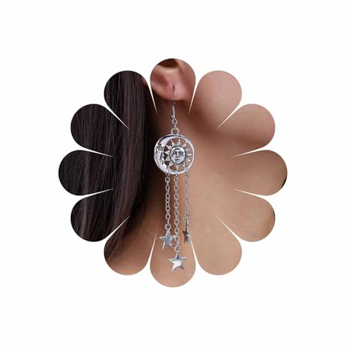 Inateannal Boho Sonne Stern Tropfen Ohrringe Silber Stern Quaste Kette Ohrringe Sonne Mond Haken Ohrringe Vintage Sonnenblume Ohrringe Schmuck Für Frauen Und Mädchen von Inateannal