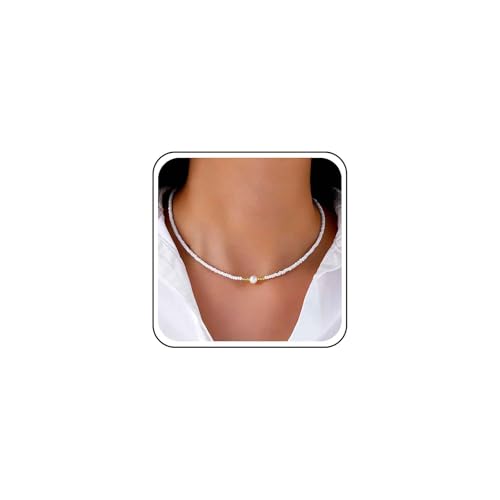 Inateannal Boho Winzige Perlenhalskette Kleine Perlen Choker Halskette Perlenanhänger Halskette Kette Weißer Reis Perlenhalskette Schmuck Für Frauen von Inateannal