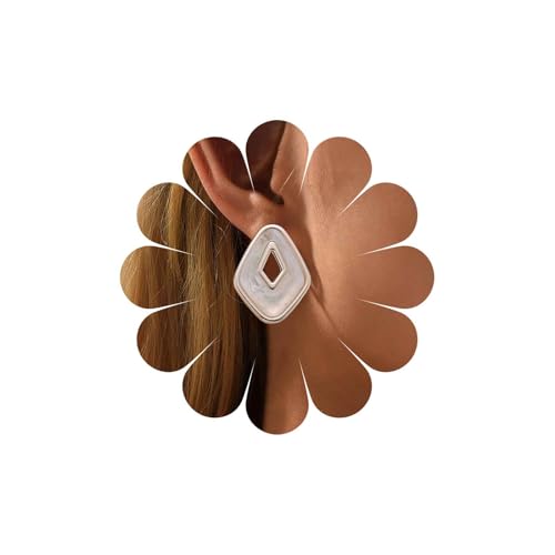 Inateannal Emaillierte Quadratische Ohrstecker Große Weiße Quadratische Tropfenohrringe Vintage Geometry Rhombus Ohrringe Statement Rhombus Ohrstecker Schmuck Für Frauen von Inateannal