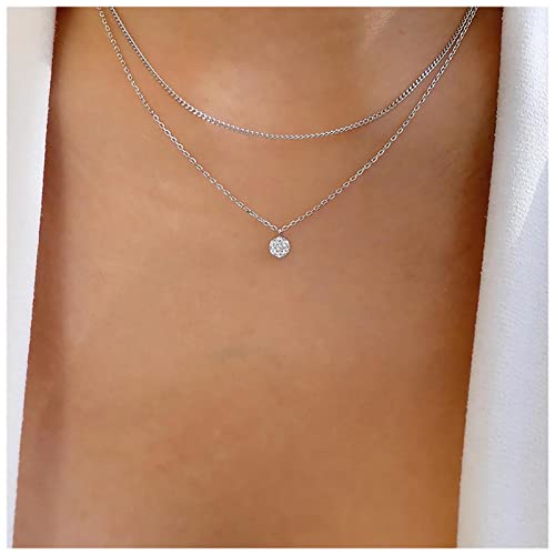 Inateannal Geschichtet Cz Kristall Choker Halskette Runde Solitär Anhänger Halskette Silber Kristall Halskette Funkelnde Braut Strass Halskette Schmuck Für Frauen Und Mädchen Geschenke von Inateannal