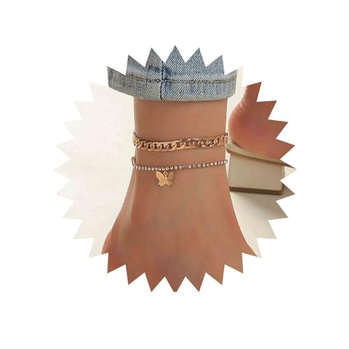 Inateannal Geschichtet Kristall Schmetterling Fußkettchen Kubanische Kette Knöchel Armband Gold Cz Schmetterling Kette Fußkettchen Strass Tennis Fußkette Schmuck Frauen Und Mädchen Geschenk von Inateannal