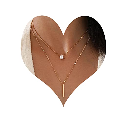 Inateannal Gold Lagen-Halskette mit Kristall-Tropfen Anhänger für Frauen & Mädchen - Schichtung Lariat Y Choker Zierlich Zirkonia Dünne Kette - Schmuck für Festival, Hochzeit, Zeremonie & mehr von Inateannal