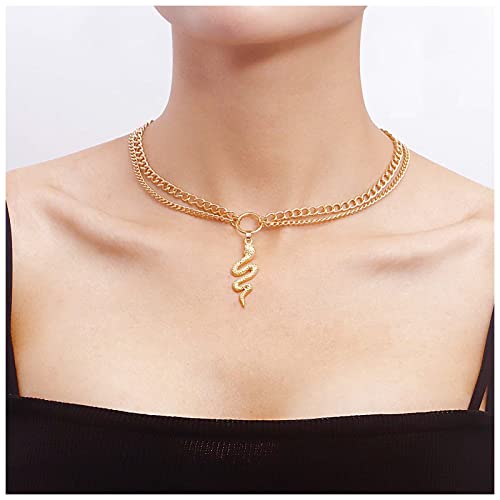 Inateannal Geschichtet Schlange Choker Halskette Gold Schlange Anhänger Halskette Kette Gothic Kurze Schlange Halskette Choker Vintage Schlange Kreis Kragen Halskette Schmuck Für Frauen Und Mädchen von Inateannal