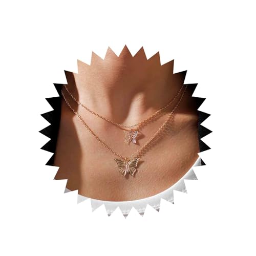 Inateannal Geschichtet Schmetterling Anhänger Halskette Gold Schmetterling Choker Halskette Doppelter Schmetterling Hohle Halskette Mode Schmetterling Kette Halskette Schmuck Für Frauen Und Mädchen von Inateannal