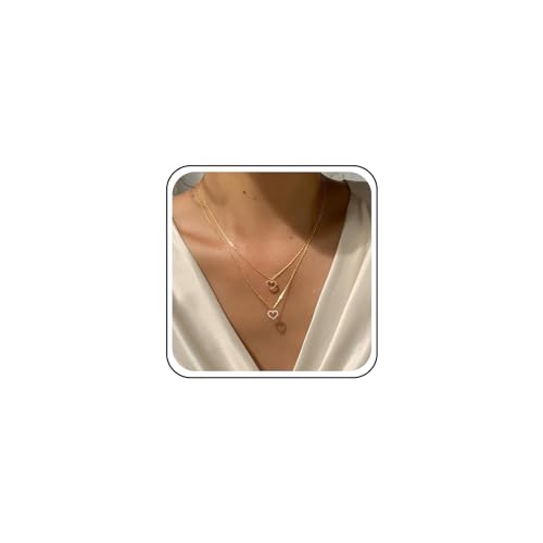 Inateannal Geschichtetes Kristall Herz Halskette Gold Cz Herz Anhänger Halskette Strass Hohl Herz Halskette Doppel Herz Choker Halskette Kettenschmuck Für Frauen Und Mädchen von Inateannal