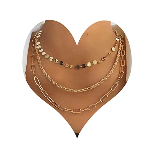 Inateannal Gold Büroklammer Kette Halskette Zierliche Münzen Choker Halskette Geschichtet Seil Kette Halskette Mehrlagige Kette Aussage Halskette Für Frauen Mädchen von Inateannal