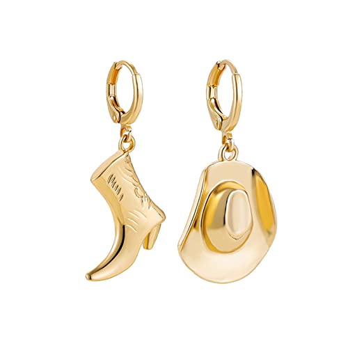 Inateannal Gold Huggie Hoop Ohrringe - Zierlich Hut Stiefel Baumeln Cowboy Cowgirl Asymmetrische Aussage Hypoallergene Ohrschmuck Für Frauen Mädchen von Inateannal