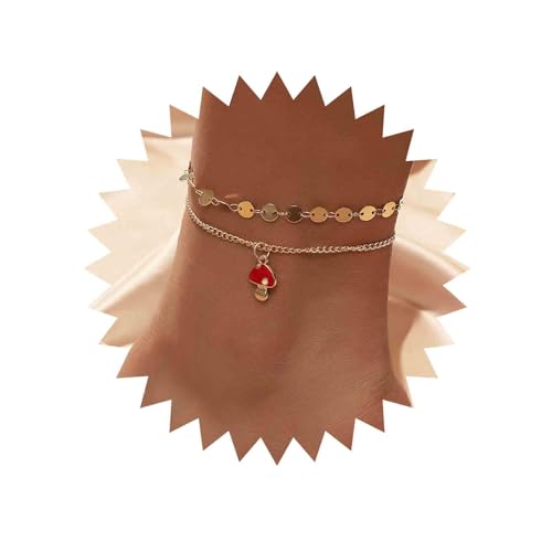 Inateannal Gold Pailletten Knöchel Armband Persönlichkeit Pilz Anhänger Fußkettchen 2pcs Sommer Strand Knöchel Ketten Schmuck Für Frauen Und Mädchen von Inateannal