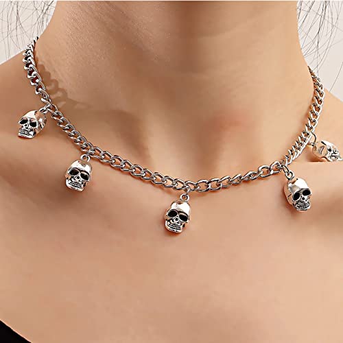 Inateannal Goth Totenkopf Anhänger Halskette Silberne Totenkopf Skelett Halskette Totenkopf Quaste Knochen Halskette Skelett Baumeln Choker Halskette Schmuck Für Frauen Und Mädchen von Inateannal