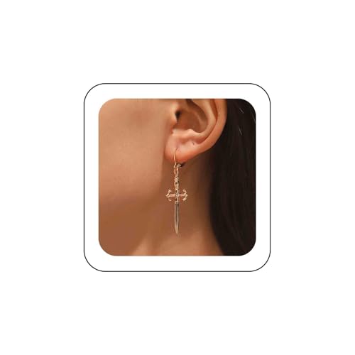 Inateannal Gothic Schwert Ohrringe Gold Schwert Baumeln Reifen Ohrringe Punk Kreuz Messer Ohrring Cz Dagger Kreuz Reifen Huggie Ohrring Schmuck Für Frauen von Inateannal