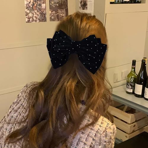 Inateannal Große Bogen Haarspange Schwarzer Bogen Samt Haarspange Große Mehrschichtige Bogenknoten Barrette Kristall Bogen Samt Satin Haarspange Kopfbedeckungen Winter Bogen Französisch Barrette von Inateannal