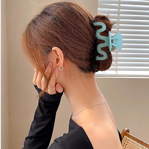 Inateannal Große Haarklammern gewellte Klammern für Frauen Kunststoff Haarklammern blau matte Klammern große Klammern für dickes Haar matte rutschfeste Klammern mit starkem Halt von Inateannal