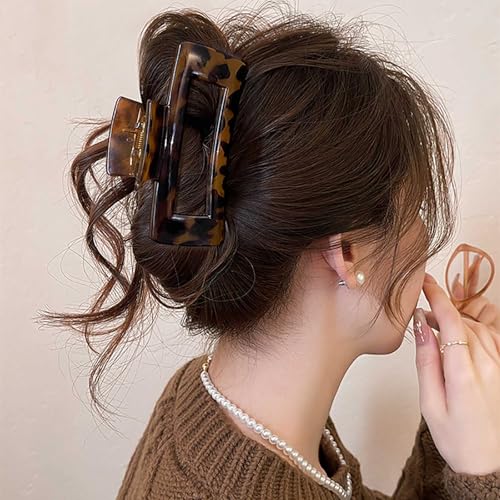 Inateannal Große Quadratische Haarspangen Schildkröte Haar Kralle Clips Braun Matt Kralle Haarspangen Dicke Haare Rutschfest Starken Halt Kralle Clips Große Leopard Kunststoff Haar Krallen Rechteck von Inateannal