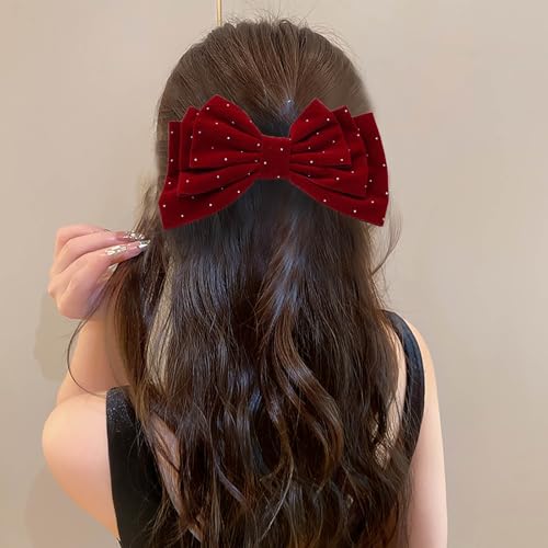 Inateannal Große Schleife Haarspange Rote Schleife Samt Haarspange Große Mehrschichtige Bowknot Barrette Kristall Bogen Samt Satin Haarspange Kopfbedeckungen Winter Bogen Französisch Barrette Zubehör von Inateannal