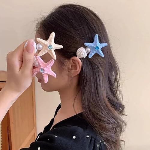 Inateannal Große Seestern Haarspange Perle Muschel Haarspangen Sommer Seestern Muschel Haarspangen Blau Harz Seestern Haarnadeln Hawaiianischen Strand Haarspange Für Frauen Und Kopfschmuck von Inateannal