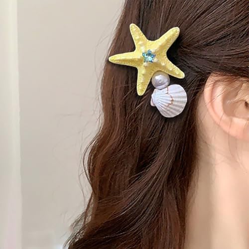 Inateannal Große Seestern Haarspange Perle Muschel Haarspangen Sommer Seestern Muschel Haarspangen Gelb Harz Seestern Haarnadeln Hawaiianischen Strand Haarspange Für Frauen Und Kopfschmuck von Inateannal