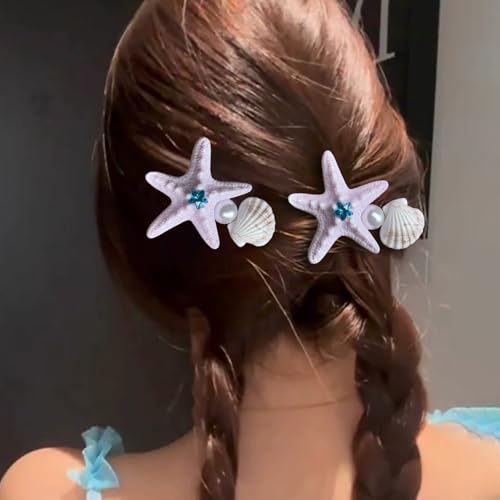 Inateannal Große Seestern Haarspange Perle Muschel Haarspangen Sommer Seestern Muschel Haarspangen Lila Harz Seestern Haarnadeln Hawaiianischen Strand Haarspange Für Frauen Und Kopfschmuck von Inateannal
