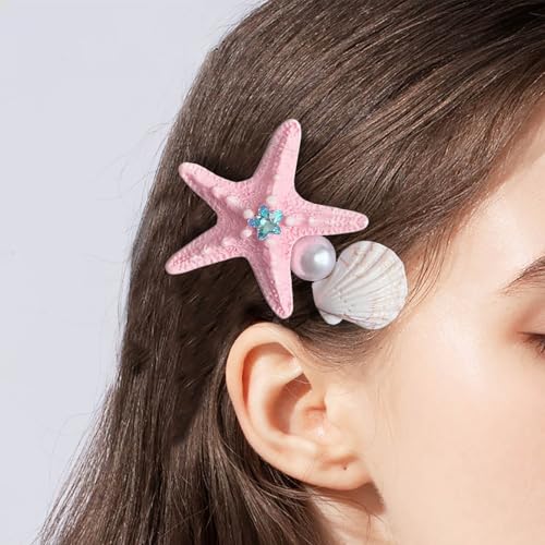 Inateannal Große Seestern Haarspange Perle Muschel Haarspangen Sommer Seestern Muschel Haarspangen Rosa Harz Seestern Haarnadeln Hawaiianischen Strand Haarspange Für Frauen Und Kopfschmuck von Inateannal