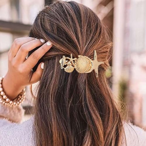 Inateannal Große Seestern Haarspangen Gold Seestern Muschel Haarspange Metall Seestern Haarspangen Sommer Strand Muschel Muschel Haare Zubehör Für Frauen Kopfschmuck von Inateannal