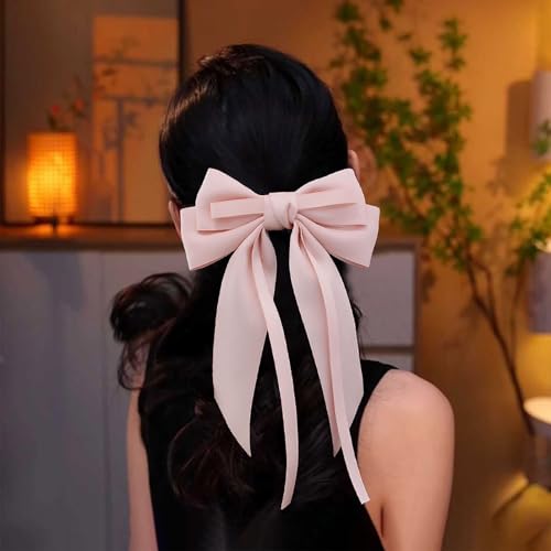 Inateannal Haarbänder Für Frauen Große Satinschleife Haarspangen Seidig Satin Haar Bogen Clips Rosa Bowknot Haarspange Langen Schwanz Bogen Haar Accessoires Seidig Französisch Haarband Barrettes von Inateannal