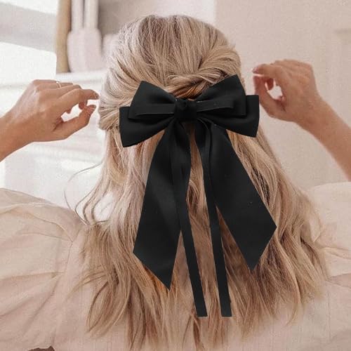 Inateannal Haarbänder Für Frauen Große Satinschleife Haarspangen Seidig Satin Haar Bogen Clips Schwarz Bowknot Haarspange Langen Schwanz Bogen Haar Accessoires Seidig Französisch Haarband Barrettes von Inateannal
