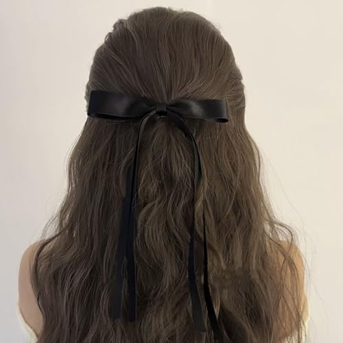 Inateannal Haarbänder Für Frauen Langen Schwanz Band Haar Bögen Clip Schwarz Satinbogen Barrettes Band Quaste Haarschmuck Seidig Französisch Haar Bowknot Barrettes Kopfschmuck von Inateannal