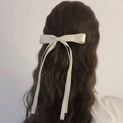 Inateannal Haarbänder Für Frauen Langen Schwanz Band Haar Bögen Clip Weiß Satin Bogen Barrettes Band Quaste Haarschmuck Seidig Französisch Haar Bowknot Barrettes Kopfschmuck von Inateannal