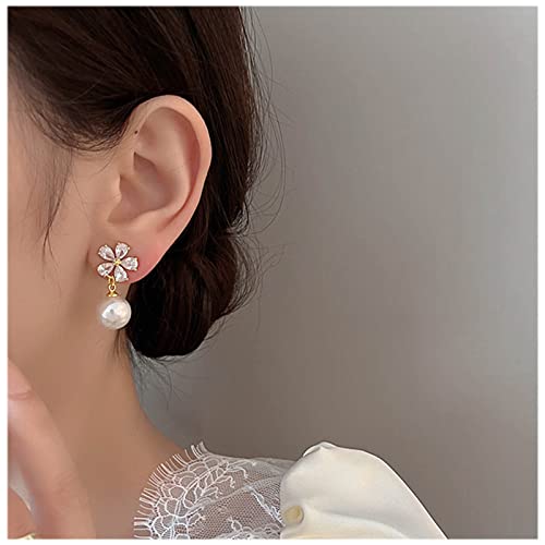 Inateannal Kristall Blume Perle Baumeln Ohrringe Gold Perle Tropfen Ohrringe Strass Cz Perle Braut Ohrringe Glanz Kristall Ohrstecker Schmuck Für Frauen Und Mädchen von Inateannal