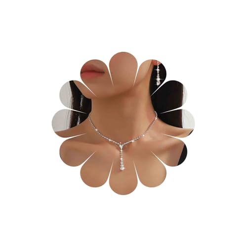 Inateannal Kristall Braut Halskette Ohrringe Set Strass Y Lariat Halskette Kristall Quaste Tropfen Ohrringe Gold Tennis Choker Halskette Brautschmuck Kubischer Zirkon Halskette Hochzeit Prom Kostüm von Inateannal