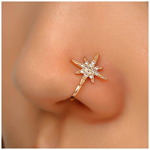 Inateannal Kristall Nordstern Nasenring Cz Nordstern Nasenring Manschette Gold Gefälschte Septum Nasenring U Form Clip Auf Nasenring Biegsam Winzigen Stern Nase Ring Stud Schmuck Frauen Mädchen Gif von Inateannal