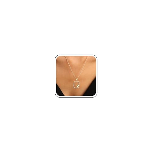 Inateannal Kristall Quadratischer Anhänger Halskette Gold Hohle Quadratische Halskette Winzige Herzkette Choker Halskette Große Geometrie Quadratische Halskette Schmuck Für Frauen Und Mädchen von Inateannal