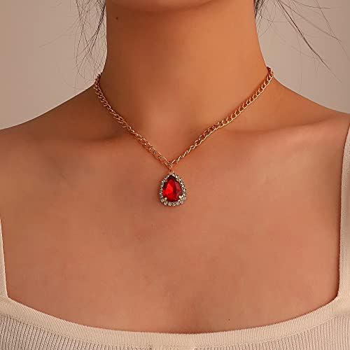 Inateannal Kristall-Tropfen-Schlüsselbein-Halskette klassischer Rubin-Anhänger Halskette Schmuck für Frauen Mädchen von Inateannal
