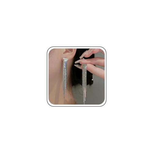 Inateannal Lange Kette Quaste Ohrringe Silber Lange Fransen Ohrringe Metall Schlanke Kette Ohrringe Kronleuchter Quaste Ohrringe Aussage Fransen Lineare Ohrringe Schmuck Für Frauen Und Mädchen von Inateannal