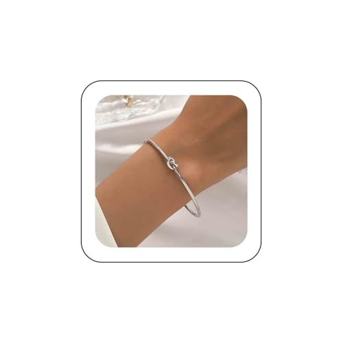 Inateannal Liebesknoten Armreif Silber offenes Manschettenarmband einfaches Binden des Knotenarmbandes Liebesknoten Unendlichkeitsarmbänder verstellbares Armband geknotete Manschettenarmbänder von Inateannal