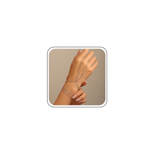Inateannal Mehrlagige Fingerringe Armband Silber Sklavenarmband Handkette Boho Handgeschirr Kettenarmband Vintage Ring Handgelenkarmband Schmuck Für Frauen Und Mädchen von Inateannal