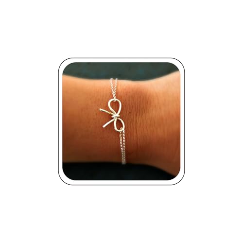 Inateannal Mehrschichtige Bogen Armband Silber Bogen Kette Armbänder Große Hohle Bogenknoten Armband Einstellbar Aussage Bogenknoten Armbänder Schmuck Für Frauen von Inateannal