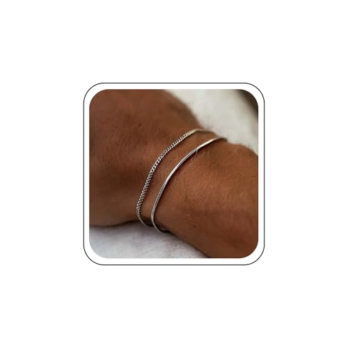 Inateannal Mehrschichtige Box-Kette Armband Link Runde Box-Kette Armband Silber Ketten Stapelbar Armbänder Minimalistischen Silber Geschichteten Armbänder Schmuck Für Frauen von Inateannal
