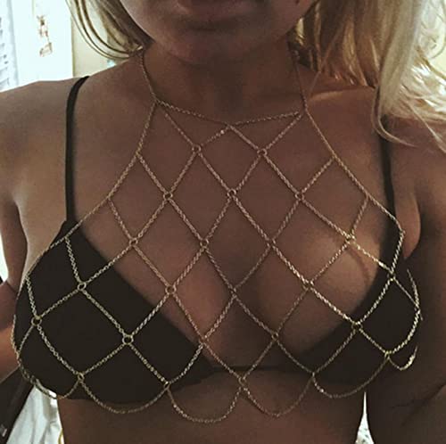Inateannal Mesh Body Chain Handgefertigte Brust Kette Sexy Strand Bikini BH Kette Geschirr Gürtel Körper Zubehör Für Frauen Und Mädchen von Inateannal